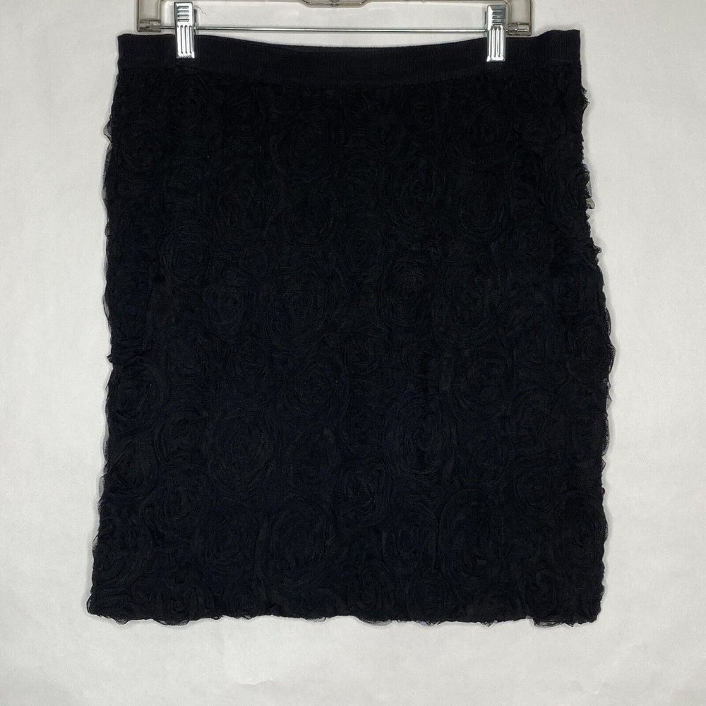 Banana Republic Skirt Women 6 Black Floral Applique Tulle